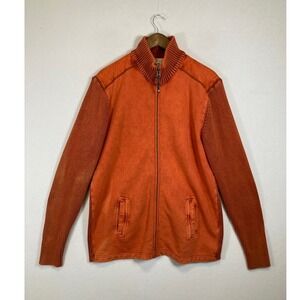 Rustic 32 Bar Blues Men XL Orange Full Zip Ribbed Mixed Media 100% Cotton Jacket